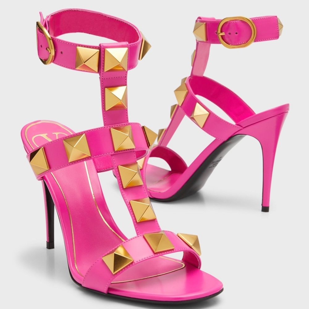 Valentino Garavani Pink and Gold Studded Heels